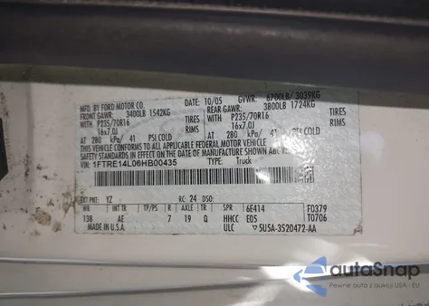 2006 Ford E-150 Commercial/Recreational from USA, damaged, VIN 1FTRE14L06HB00435